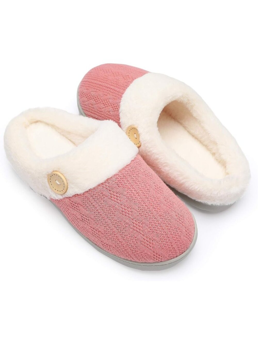 Women Watermelon Red Warm Comfy Memory Foam Knitted Shoes Faux Fur Lined Slipper